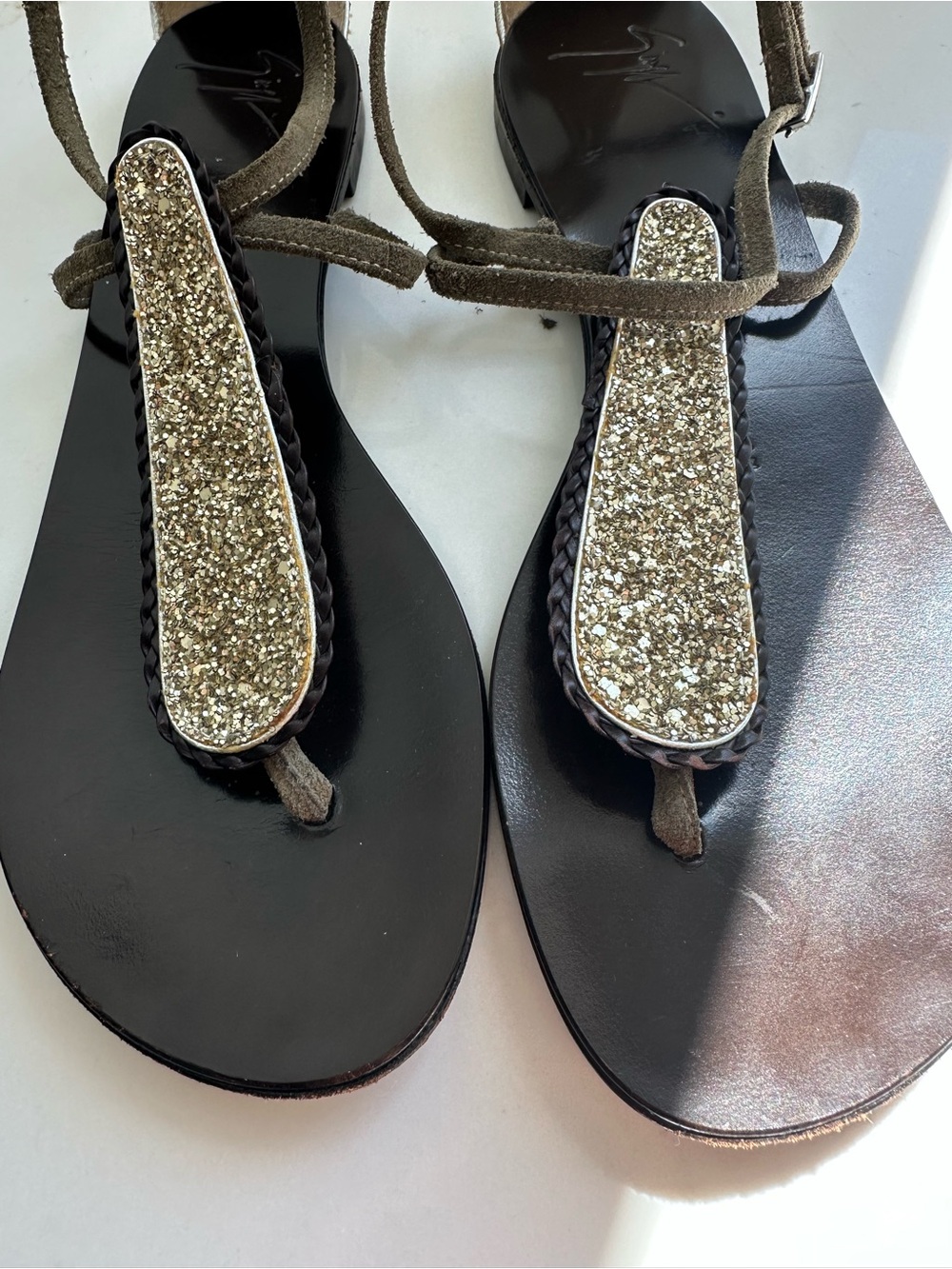 Giuseppe Zanotti suede Glitter Ankle Wrap Sandals EU 38 Made in Italy 7.5-8u.s - Picture 6 of 7